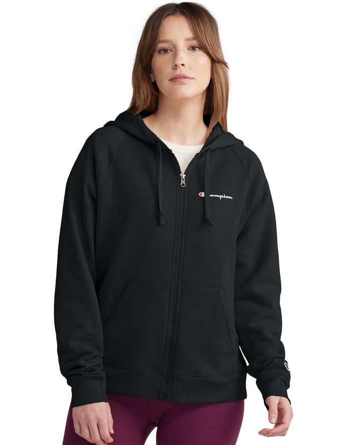 Champion Dame Hættetrøje Sort - Powerblend Fleece Full Zip - Danmark PHO-941283